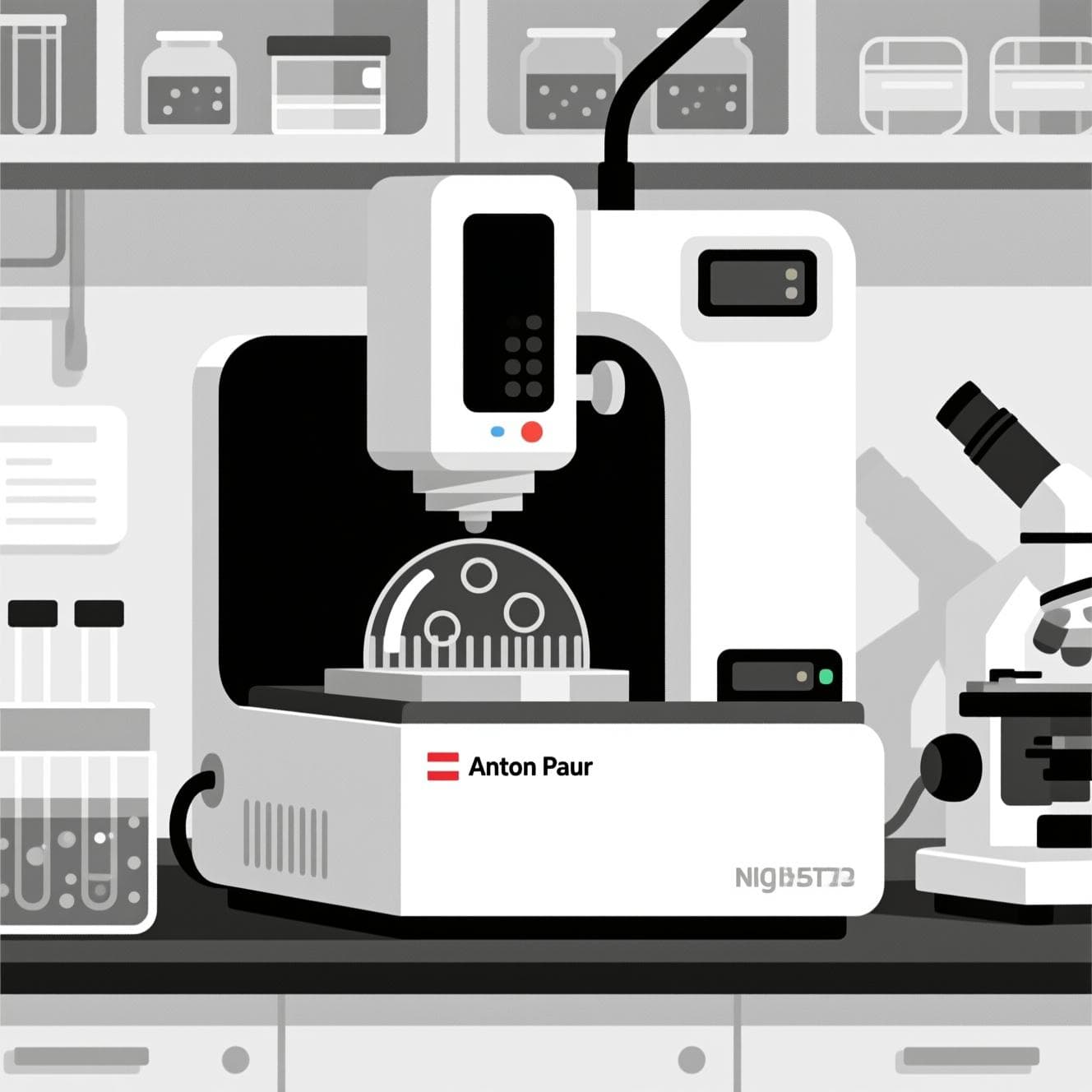 最先端の測定機器でナノバブルを測定する様子を示したイラスト